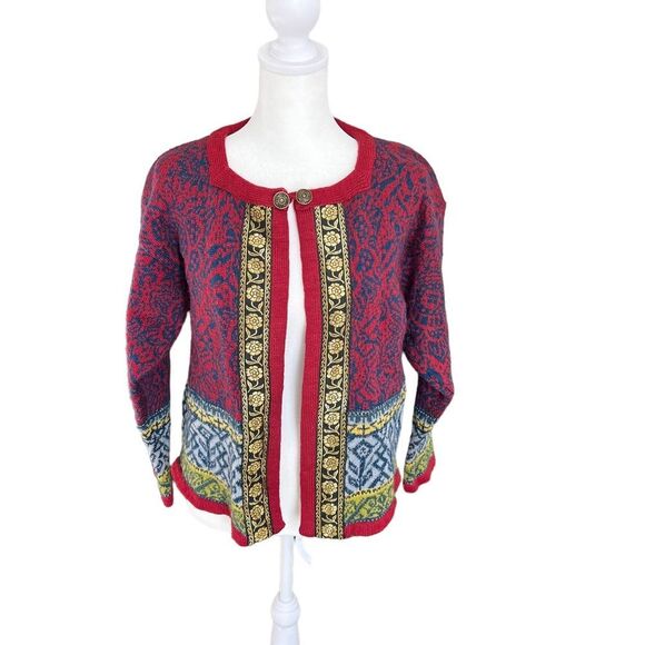 VTG Norwegian Norwear Pure Wool Nordic Folk Cardigan Sweater Small - Picture 2 of 9